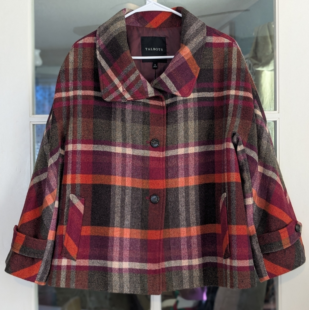 Talbots Plaid Wool Blend Winter Pea Coat Size 12